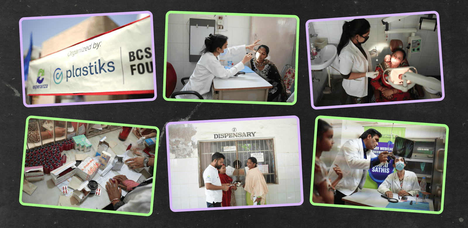 A collage of Photos showing Rosita medical camp social impact, the photos are showing doctors attending the Indian locals